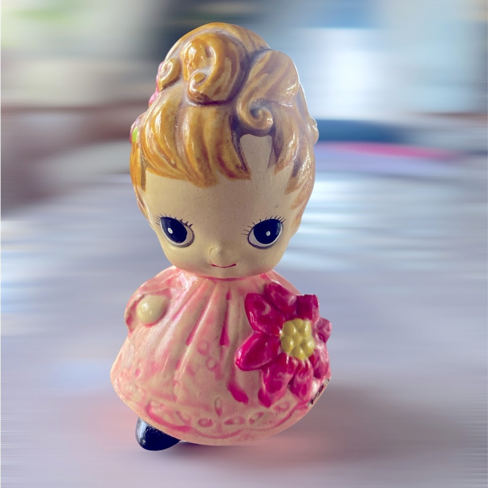 Vintage George Girl Figurine  Pink dress with pink flower.